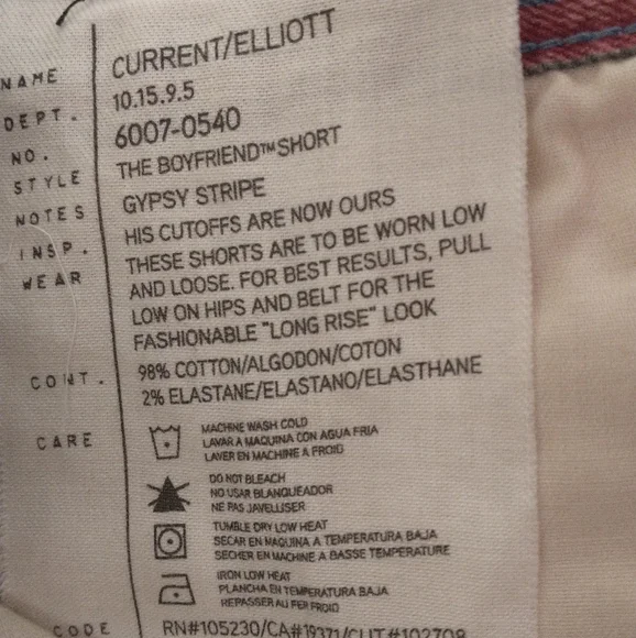 Sz 24/0 CURRENT ELLIOTT Gypsy Stripe Boyfriend Shorts - Picture 3 of 16